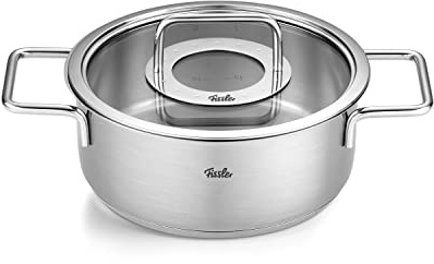 Fissler Pure Collection/Edelstahl-Bratentopf (Ø 20 cm, 2,4L) Töpfe inkl. Metall-Deckel, Innen-Skalierung – Induktion