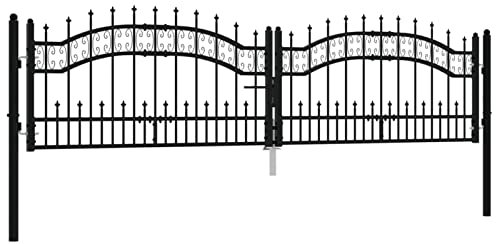 Tidyard Zauntor Hoftür Doppelflügel mit Speerspitzen Gartentor Gartenpforte Tor Hoftor Flügeltor Gartentür Zauntür Pforte Gartenzaun Tor Tür Pforte Stahltor Doppeltor Pfostenhöhe: 110 cm