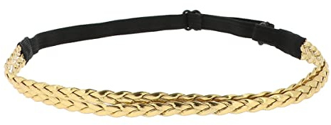 Gyllene PU-hårband för damer – original flätat hårband – tunt elastiskt pannband justerbar storlek – bröllop eller fest pannband – retro och vintage look boho bohemisk hippie chic
