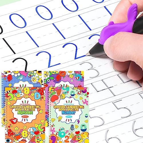 QianShouYan 4 Stück Deutsch Magisches Heft, übungsheft mit Stift, 26x18cm Wiederverwendbares Handschrift nachziehen für Kinder Kalligraphie,Zahlen,Zeichnung,Buchstaben Schreiben Lernen