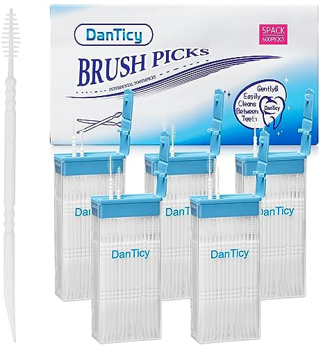 Brushpicks tandpetare mellantandpetare, mjuk borst tandtråd plockar tandpetare, hjälper till att ta bort plack och skräp mellan tänderna 600 st (förpackning med 5)