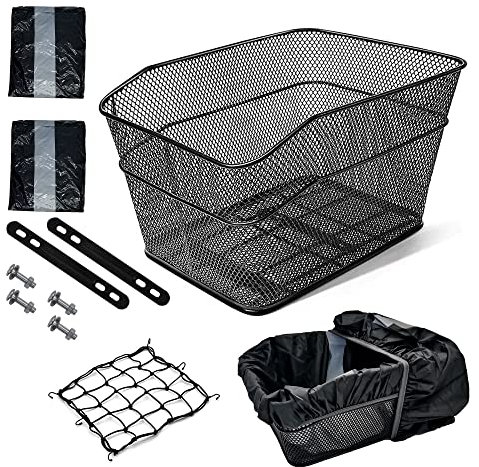 Rear Bike Basket - Durable Bicycle Rear Basket for Bike Easy Install with Spider Webbing & Tarp Cover – Perfect for Shopping, Pets, and Daily Commutes