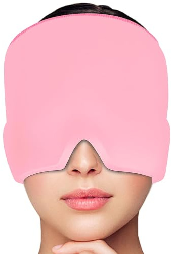 Migräne Maske - Wiederverwendbare Kühlpads Kopfschmerzen Maske Kaltkompressionstherapie-Kühlpack Mütze zur für Kopfschmerzen | Geschwollene Augen Stressabbau (Rosa)