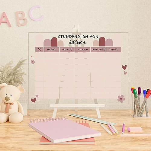 Wunsch Kalender - personalisierter Stundenplan - Kinder Rosarot - wiederverwendbarer Kalender aus Acrylglas - Jederzeit abwischbar - Hingucker für jeden Raum