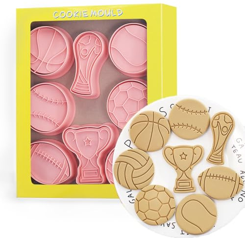 Tuxxzis Ball Shape Cookie Cutters Set, 8-PCS 3D Football, Basketball, Baseball, Volleyball, Soccer, Tennis Cookie Cutters for Party Baking and Decoration