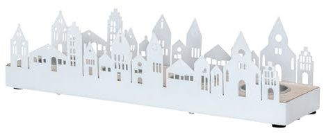 levandeo Teelichthalter Weiß Natur Metall Haus Stadt Tischdeko Kerzenhalter Teelichtset Advent Deko Wohndeko