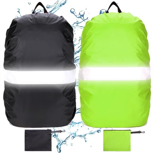 DKDDSSS 2 Pièces Housse de Sac à Dos Anti-Poussière, Housse Sac à Dos Imperméable Réfléchissante, Anti-Pluie Housse de Protection pour Camping Randonnée Trekking Cyclisme, M 40L-50L