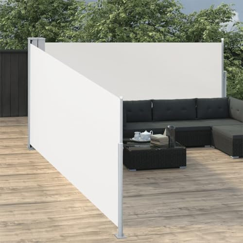 puraday 100x1000 cm Ausziehbare Seitenmarkise Creme Terrassen-Sichtschutz Stilvolle Seitenmarkise Sichtschutz Balkon Seitenwand Wind-Und Sonnenschutz Sichtschutz Und Einfache