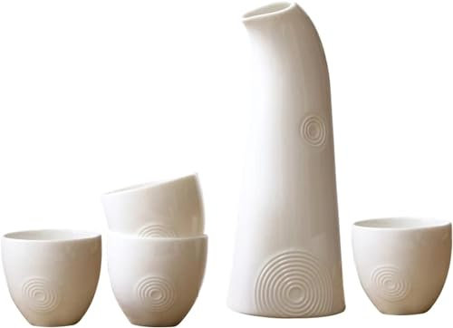 SUNMME Traditionelles Sake-Set, Geschenkbox, Wein-Set, Haushaltskeramikkrug, Weißwein, Sake-Krug, Warmer Weinkrug, Weinglas (weiß) (weiß A)