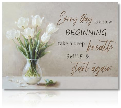 NymphFable Weiße Blumen Leinwand Bilder Motivierende Zitate Wandposter für Badezimmer Wohnzimmer Deko 30x40 cm Ohne Rahmen