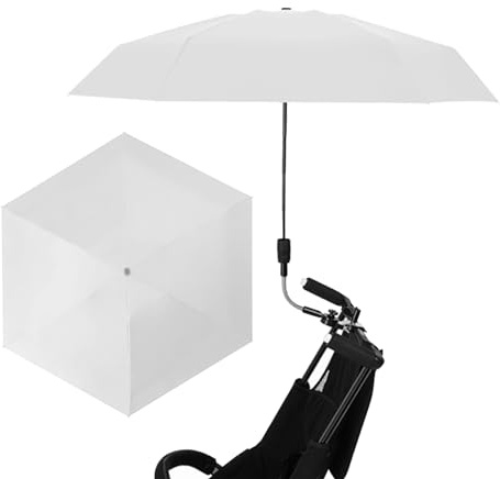 Sombrilla para Cochecito de 90 Cm de Diámetro, 6 Huesos, con Abrazadera, Cochecito Ajustable de 360 ​​grados, Sombrilla de Protección para Cochecito, Paraguas Impermeable para Carrito,(blanco)