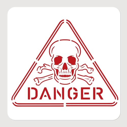 NBEADS Totenkopf Warnzeichen Malerei Schablone, 30x30cm Gefahr Worte Malerei Schablonen Ausgehöhlte Kunst und Handwerk Schablonen PET Wiederverwendbare Schablonen für Street Road Wall Lake Board
