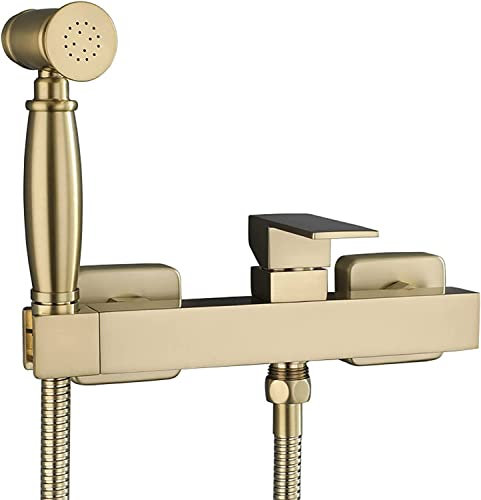 Sprühgerät-Set, Handbrause for Toilette, gebürstetes Gold, Stoffwindel-Sprühgerät, wandmontiertes Messing-Sprühgerät-Set, Einhand-Toilettensprühgerät-Set mit 150 cm Brauseschlauch