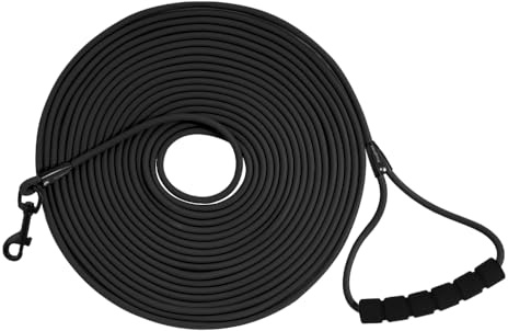 Longe pour Chien, Laisse de Dressage extérieure Robuste en PVC, avec poignée rembourrée et Sac de Rangement, Longue Corde pour Animal de Compagnie (Noir, 5 M)