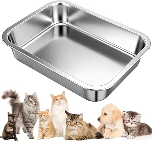 Milisten Box Edelstahl Katzentoilette Haushalt Katzentoilette Kaninchen Katzentoilette Flache Katzenversorgung Kätzchen Saubere Toilette Große Metalltoilette Große Kapazität Katzentoilette