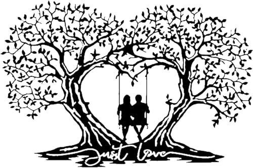 Metall-Wandskulptur, Liebesherz, Baum, Paar, schwingende Wandkunst, Metall-Wand-Silhouette, Wanddekoration für Zuhause, Wohnzimmer, Dekoration (Größe: 30 cm)
