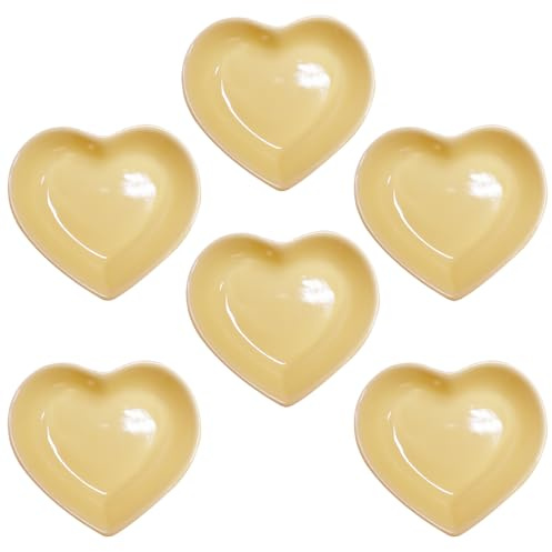 Yuauy 6 pcs Yellow Heart Shaped Porcelain Soy Sauce Dish 1.65 oz Ceramic Dip Snack Dipping Bowls for Dinner Baking BBQ and Cooking