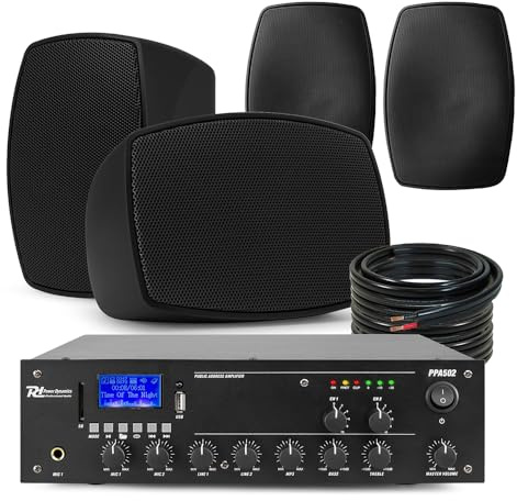 PD 2-Zone Background Music System with 4x BHW30BK Wall Speakers, Multi Zone Commercial Audio PA System, Indoor/Outdoor Weatherproof Wall Mounted Speaker System, Bluetooth Mixer Amplifier Included