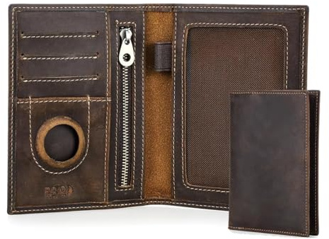 CONTACTS Portefeuille pour Passeport pour Homme - en Cuir véritable - Bloquer RFID - Portefeuille avec Compartiment AirTag - Organisateur de Cartes - Embrayage Fin - pour Les Voyages en Famille