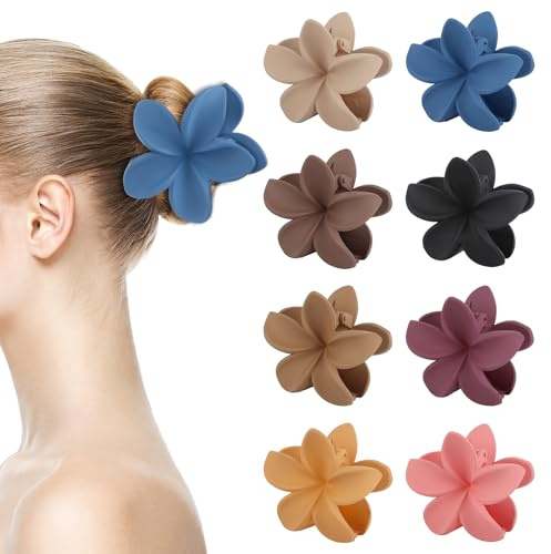 8 Stück Blumen Haarklammer, Matte Haarspange Blume, Flower Hair Clip, Haarklammer Groß Dickes Haar, Blumenhaarklammer Rutschfest für Frauen und Mädchen (8 Farben)