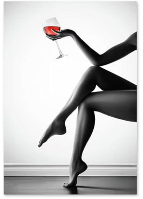 NXMYDBD Arte in bianco e nero, poster e stampe di belle ragazze con calici da vino, quadri moderni su tela per camera da letto, bar, arredamento per la casa (80×120 cm) senza cornice