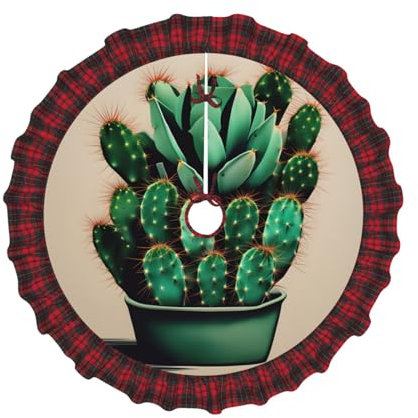 Cactus Art Jupe de sapin de Noël à carreaux Tapis de sapin de Noël Fête du Nouvel An Décoration intérieure Blanc