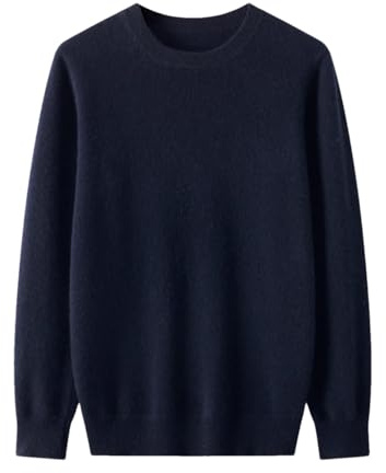 Maglione da uomo in 100% lana merino, a maniche lunghe, lavorato a maglia, a girocollo, stile casual, Nero , M