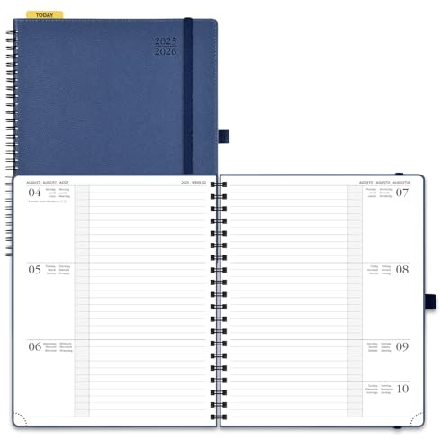 POPRUN Kalender 2025 2026 Horizontale Wochenplaner (Aug.2025-Dez.2026) – Ringbuch mit Softcover, ca. A4 (21.8x26,4 cm),17-Monate-Terminplaner 1 Woche 2 Seite, Marineblau
