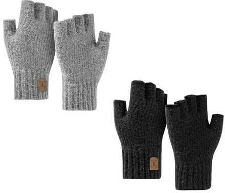 VARKAGE 2 Stücke Thermisch Fingerlose Handschuhe Herren,Thermisch Fingerhandschuhe Damen, Strick Warme Winter Handschuhe Ohne Fingerkuppen,Kaschmir Fingerless Gloves Laufen Camping Klettern Skifahren