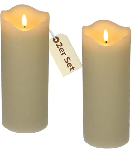 GarPet 2er Set Echtwachskerzen mit beweglicher Flamme und Timer Led Echtwachskerzen flackernde Flamme flammenlose Kerze Creme Weiß 10 x 20 cm