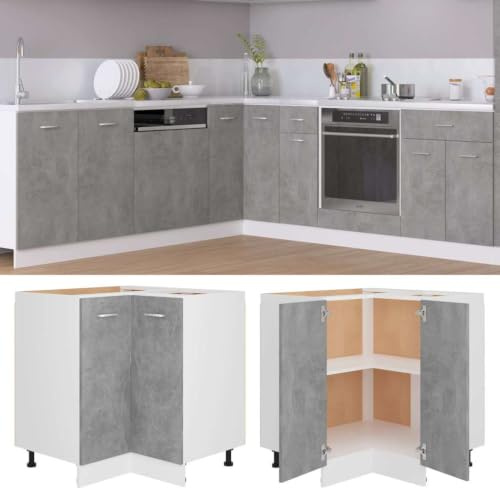 Myheimly Eckunterschrank Betongrau 75,5x75,5x81,5 cm Holzwerkstoff Küchenschrank Küchenzeile Küchenmöbel Unterschrank Küchenunterschrank Schrank