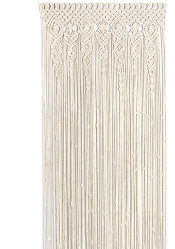 Tadoiooy Boho-Vorhänge, gewebte Makramee-Vorhänge aus Baumwolle, 94 x 200 cm, beige, Fadenvorhänge zum Aufhängen, dekorativer Boho-Raumteiler, Boho-Vorhang für Fenster, Türen, Schränke, ohne Stange
