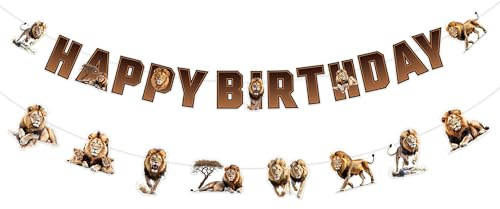 Lion Happy Birthday Banner Löwe Party Dekorationen Realistische Löwe Girlande Tier Banner für Jungen Dschungel Safari Thema Geburtstag Party Supplies