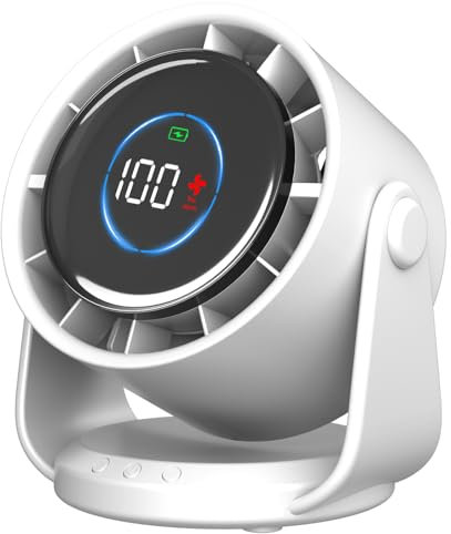 Rintea Ventilador de Mesa Potente, 100 Velocidades, 4000mAh Recargable ventilador con Inclinación Variable de 105° y Función de Memoria, Ventilador Escritorio para Oficina/Hogar