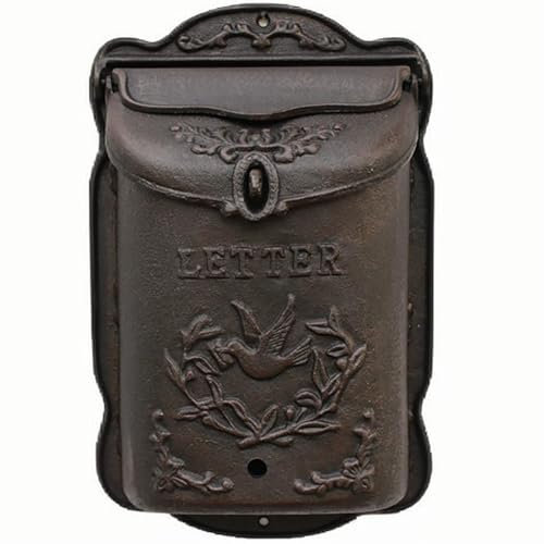 YCYRF Boîte aux Lettres Murale Style Vintage, Grande Capacité Boite a Lettres Exterieur, Boite a Colis Sécurisée Suspendue en Fonte, Décoration Oiseau Volant 25×10×39cm Noire