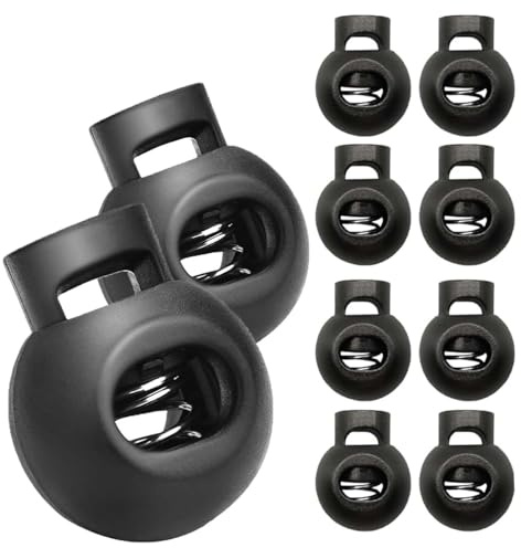 WANGENPING 10 Stück Kordel Stoppe, Einloch Kordelklemme aus Kunststoff, Gummikordel Stopper, Kordelklemme Rund, Schwarz Schnurstopper, bis Ø 5 mm Kordeln, für Rucksack, Jacke, Sportkleidung