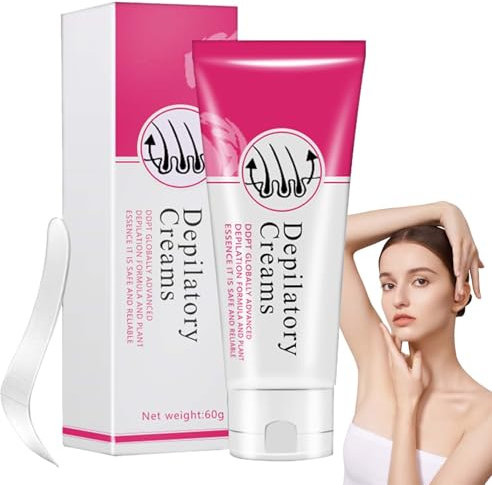 Crème d'épilation pour le visage, pour femme, douce et apaisante, pour lèvres supérieures, joues et corps, hydratante, sans douleur (60 g)