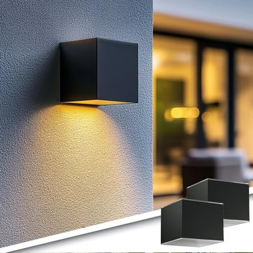 RexTech Solar Wandleuchten Sven 2er-Set, Up & Down, Rechteckig, IP54 | Anthrazitfarbenes Aluminium, warmes Fassadenlicht, für Terrasse, Garten und Eingangsbereich