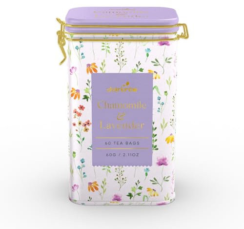 Charbrew Wildflower - Chamomile & Lavender Tea Tin 60 Teabags | Soothing Herbal Green Tea Blend in Reusable Metal Decorative Tin