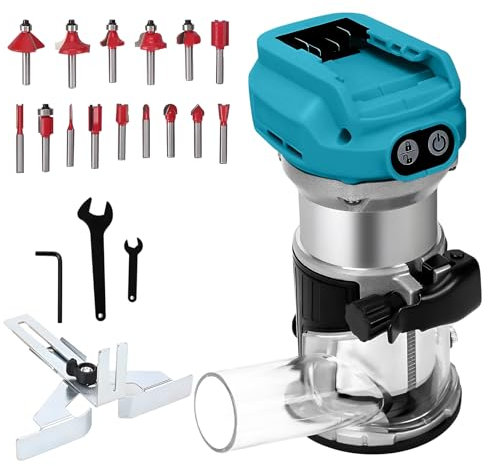 Défonceuse compacte sans fil pour Makita 18 V, 800 W sans balais pour le travail du bois, moteur sans balais 30 000 tr/min avec 15 mèches de défonceuse à tige de 1/3
