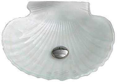 JYBNBBE Lavandino da appoggio per Bagno, lavabo da appoggio in Vetro temperato a Forma di Conchiglia, lavabo Artistico Bianco con Rubinetto a Cascata e piletta di Scarico, Instal,White