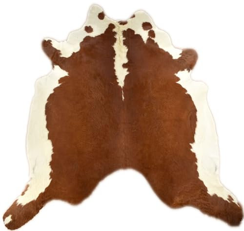 Kuhfelle Online & Nomad Echtes Kuhfell Braun-Weiß – Natur Kuhfell Teppich aus Brasilien, ca. 210 x 210 cm, hochwertiges Rinderfell