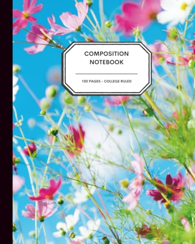 Summer Wildflower Journal – 8x10” – 100 College Ruled Pages – Pink & White Blooms Under a Bright Blue Sky – Cheerful Floral Notebook for Journaling, Nature Notes & Creative Writing
