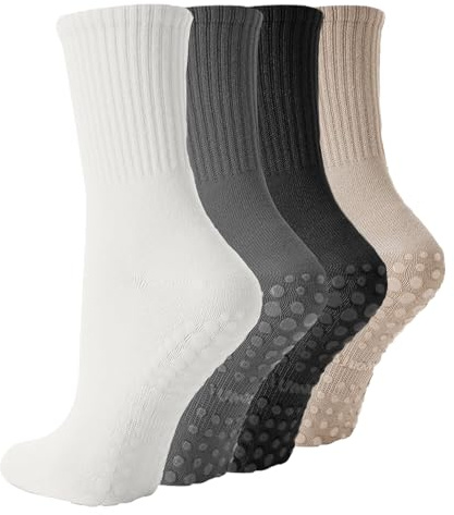 flintronic Chaussettes Yoga Femme, 4 Paires Chaussettes Pilates en Coton, Yoga Antiderapant Chaussettes, pour Ballet, Danse, Pilates, Fitness Sport