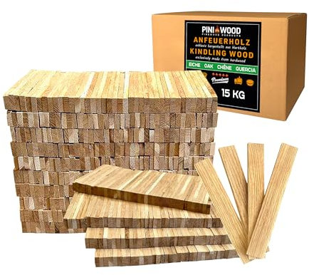 PINI Allume-bois de chauffage en bois de chêne 15 kg Bois d'allumage pour cheminée, barbecue, feu de camp, brasero