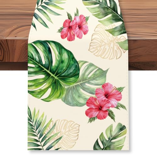 WADORN Runner da tavola con foglie di palma tropicali, motivo Monstera, 33 x 183 cm, decorazione da tavolo per cucina, tavolo da pranzo, estate, primavera, stagionale, per casa, vacanze, feste