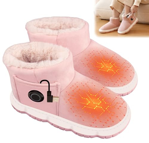 ADDLIVE Heated Slippers for Women, Electric Foot Warmer with 3 Heating Levels, USB Rechargeable Heated Slippers, Feet Warmers Heated Boots, Heated Foot Warmers, Indoor Portable Warmies Slippers, Pink