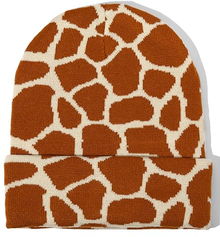 Aretas Giraffe Kuh Mütze Beanie Hut für Damen Herren Süße Sachen Kühe Giraffen Geschenke Schleich Deko Wintermütze mit Giraffe Kühe Muster