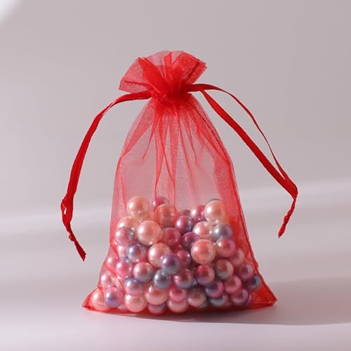 YHESUBZ 100 Stück Organzasäckchen, 9 * 12cm,Geschenk Hochzeit Säckchen,Organza Beutel Mit Kordelzug,Kleine Geschenk Organzabeutel,Für Hochzeit Oder Festival Party(Rot)