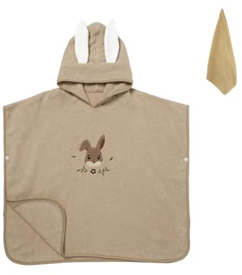 HAGOT Badponcho för barn 0-3 år, badhandduk med huva för bebis, present till nyfödda barn, djurstrand med huva, mjuk och superabsorberande, Kamelfärgad kanin, 69 x 68 cm